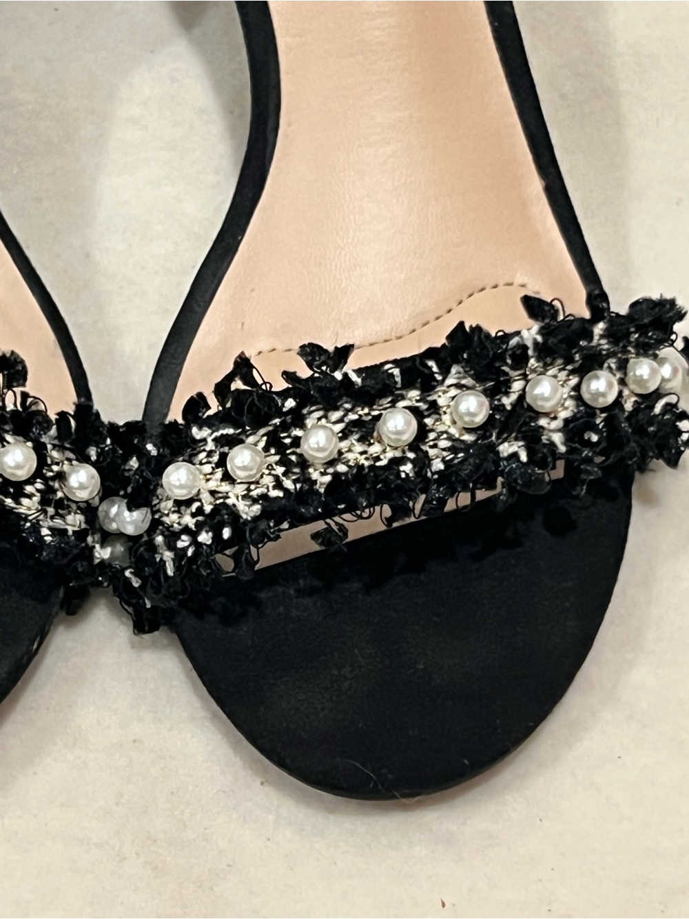Kelly & Katie Women’s Black Open-Toe Pearl & Crystal Ankle-Strap Heels Size 8 - Picture 4 of 11